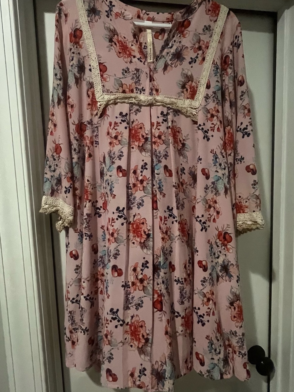 Pink Floral Lace-Trim Women’s Top